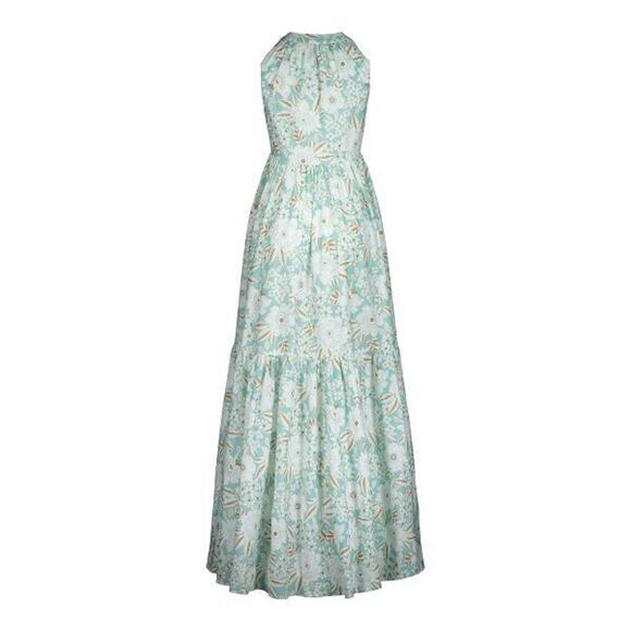 ALOHA MARINA Sz S Small Light Blue Flora Kona Maxi Dress Cotton - Picture 9 of 10